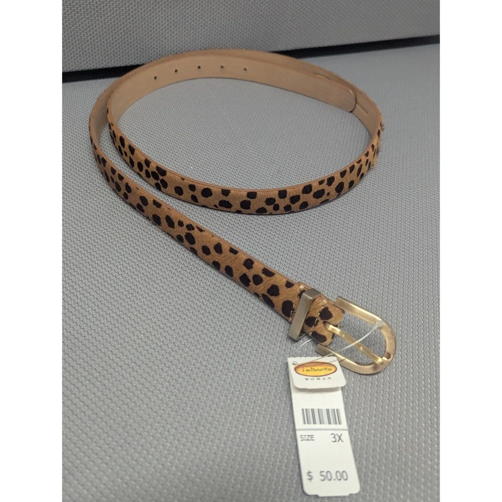 NWT Talbots Woman Animal Print Calf Hair Leather Belt Size 3X Gold Buckle